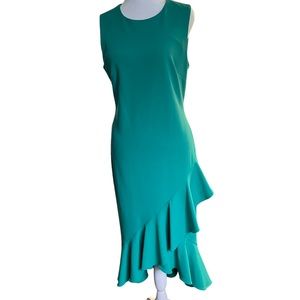 NWOT Calvin Klein size 8 green dress bottom ruffles high low fitted at waste
